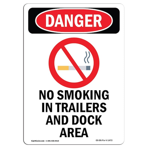Signmission OSHA Danger Sign, No Smoking In Trailers, 14in X 10in Decal, 10" W, 14" L, Portrait OS-DS-D-1014-V-1472 - main